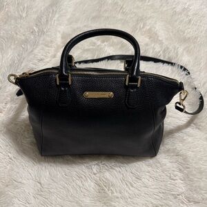 Michael Kors Black Leather Satchel with Gold Accents